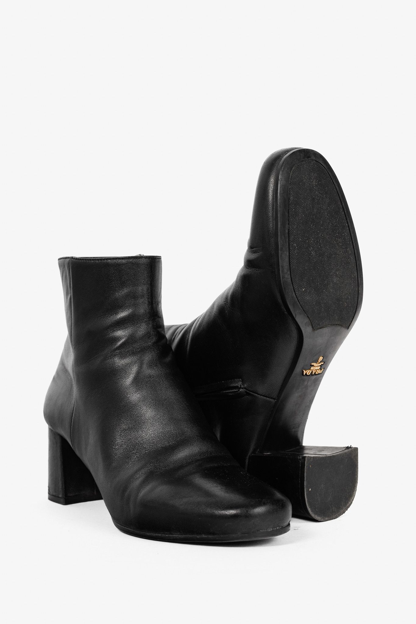Prada Prada Black Leather Block-Heel Ankle Boots Size US 8.5 / IT 38.5 - 4 Thumbnail