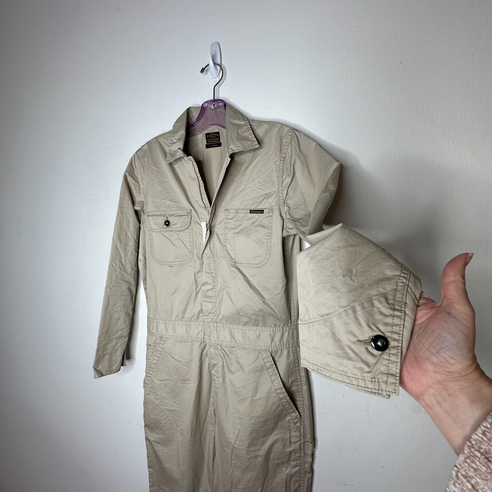 Civilianaire Civilianaire Khaki Twill Zip Long Sleeve Utility Jumpsuit XS Size 26" / US 2 / IT 38 - 3 Thumbnail