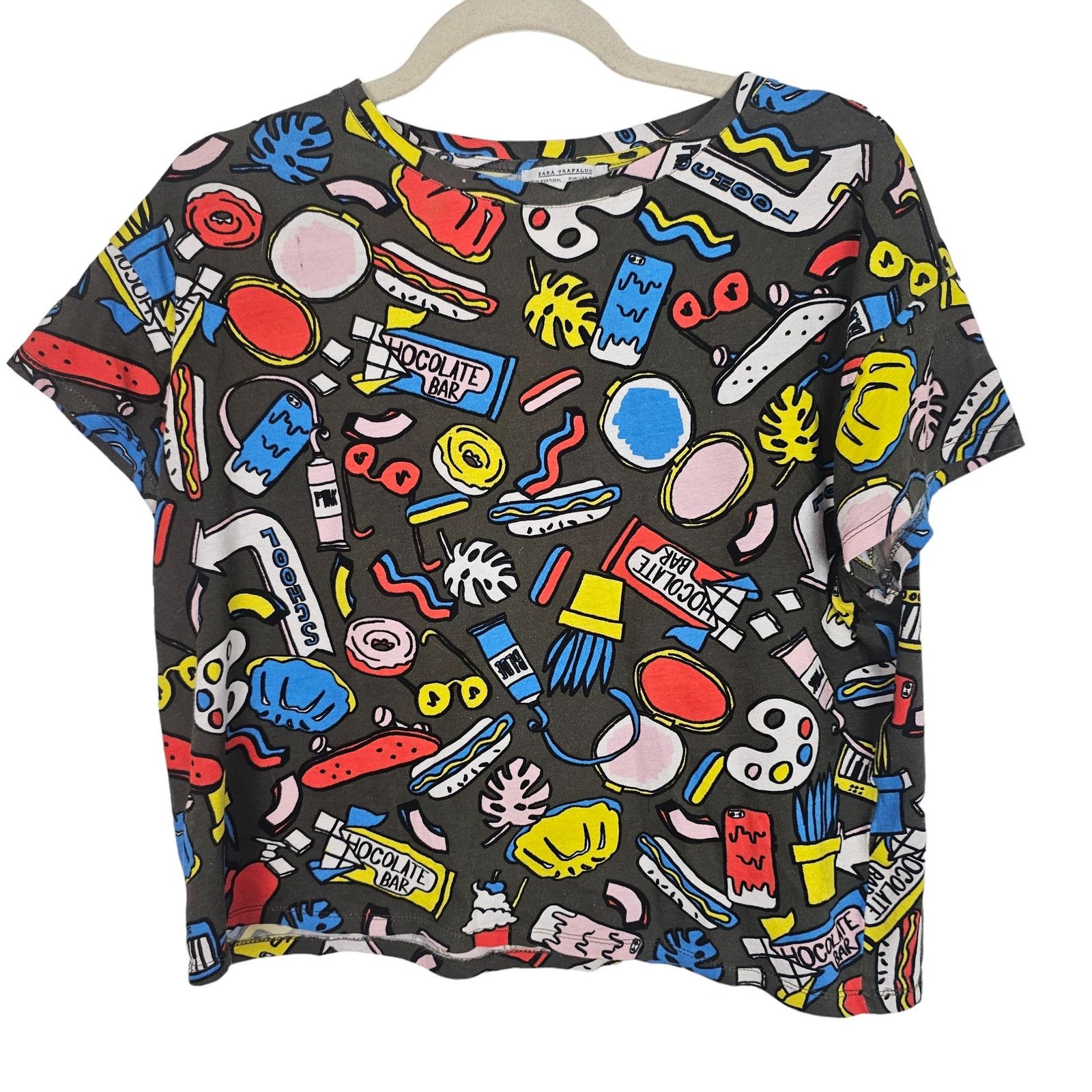 Zara Zara Womens All Over Print Crop Top Graphic Tee Size S Size S / US 4 / IT 40 - 1 Thumbnail