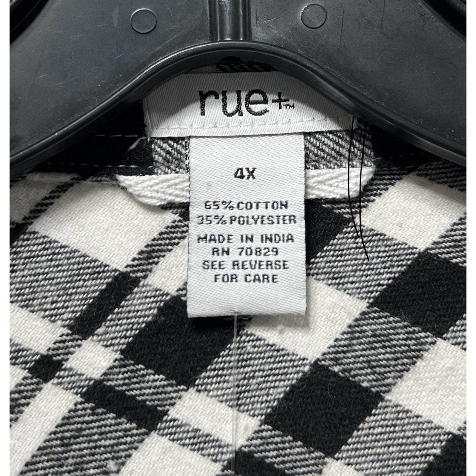 Other Rue + - Women's Plaid Long Sleeve Shirts - Black/White - 4X Size 4XL / US 24-26 - 9 Thumbnail