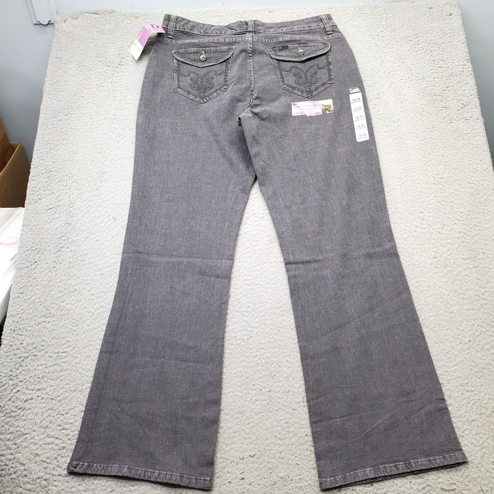 Lee Lee Jeans Womens Size 18 Bootcut Gray Denim Stretch Low Rise Outdoor - 32" Inseam 5-Pocket Modern Regular Fit Size 40" / US 18 - 2 Thumbnail