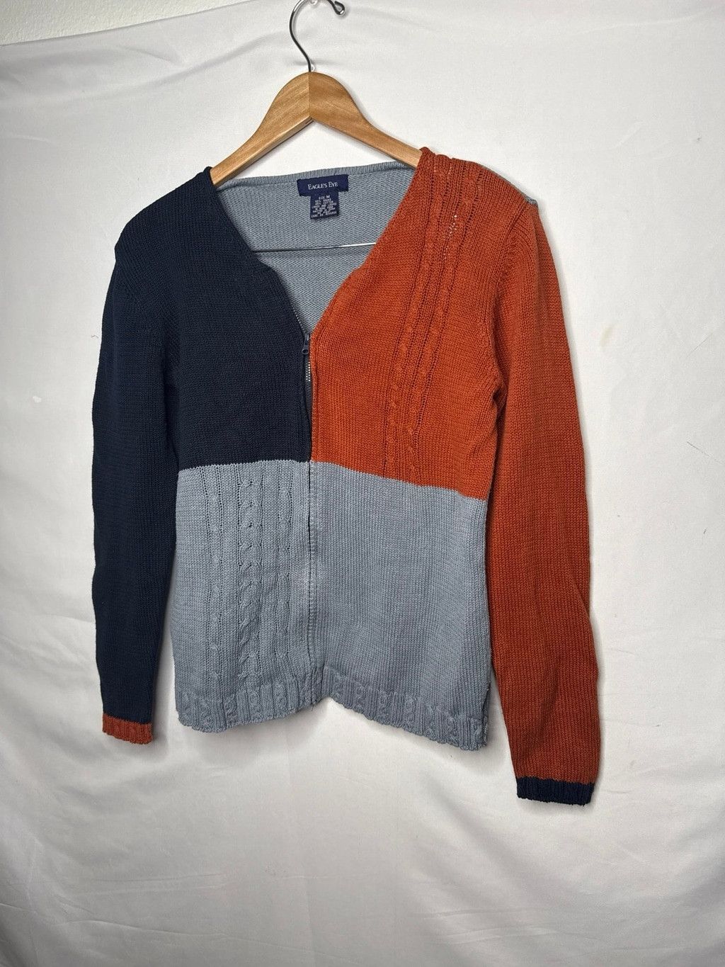 Other Eagles Eye cable knit zip up blue orange sweater cardigan M Size M / US 6-8 / IT 42-44 - 3 Thumbnail