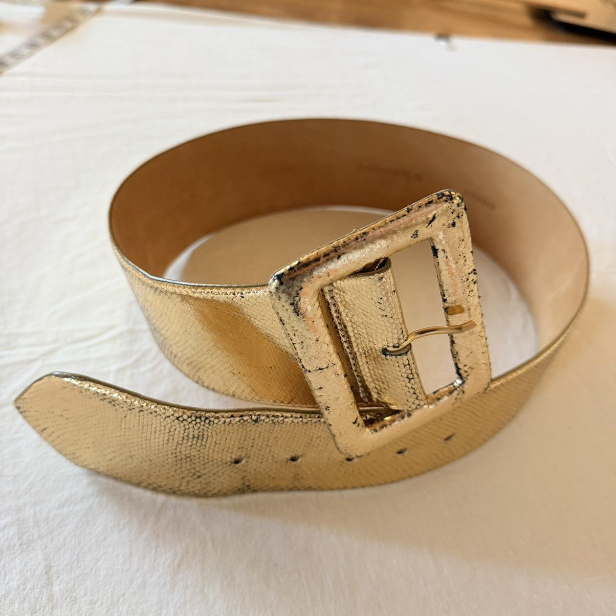 Other W. Kleinberg Wide Snakeskin Exotic Gold Leather Belt USA 34" Size ONE SIZE - 3 Thumbnail