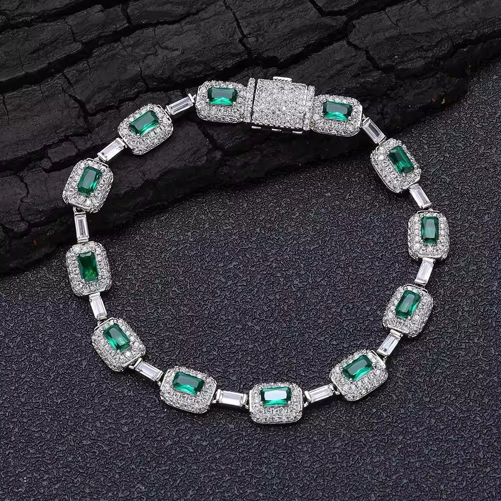 Japanese Brand Iced Emerald Inlaid Green Baguette Zircon Bracelet Size ONE SIZE - 4 Thumbnail