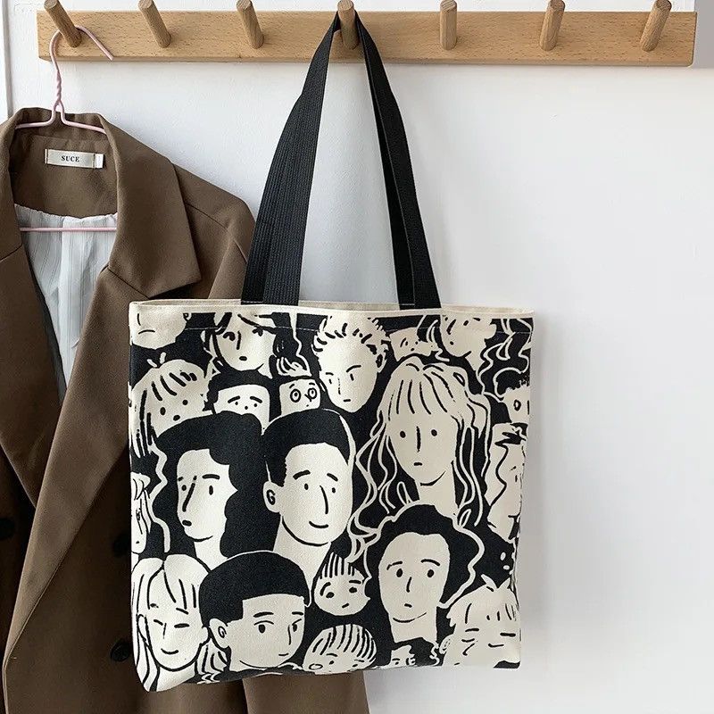 Japanese Brand Fashion y2k unisex cartoon portrait canvas tote bag Size ONE SIZE - 5 Thumbnail