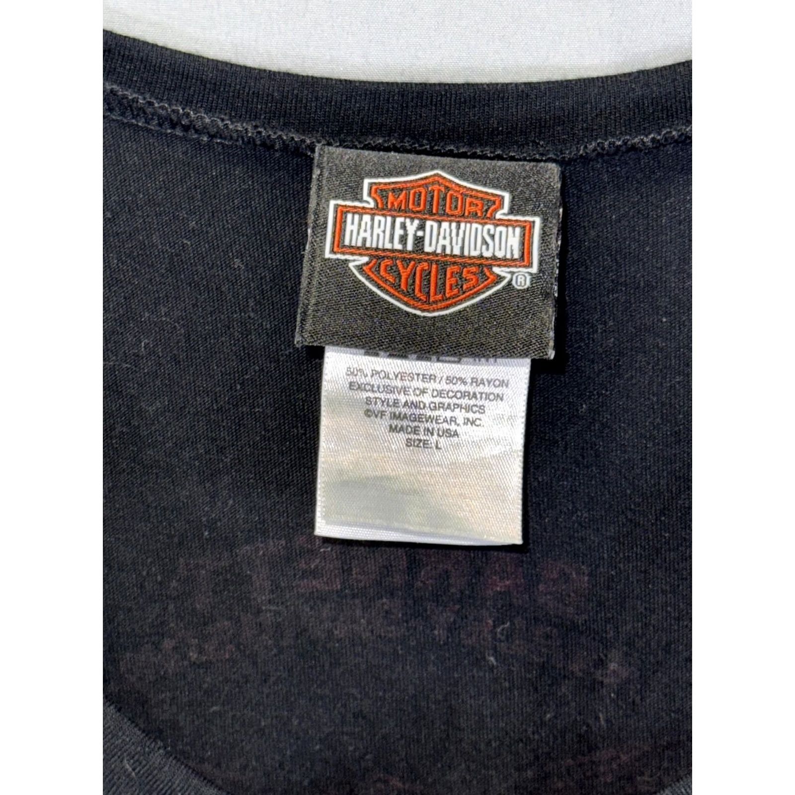 Harley Davidson VINTAGE Harley-Davidson Shirt Womens Large Black Scoop Neck 3/4 Sleeve Graphic Made USA Size L / US 10 / IT 46 - 6 Thumbnail