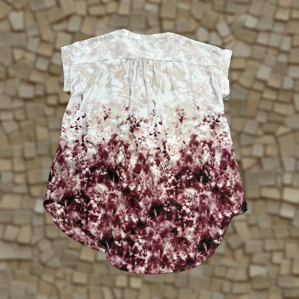 Vintage Simply Vera Vera Wang Blouse Womens Small Purple White Floral 1/4 Buttons Size S / US 4 / IT 40 - 1 Thumbnail
