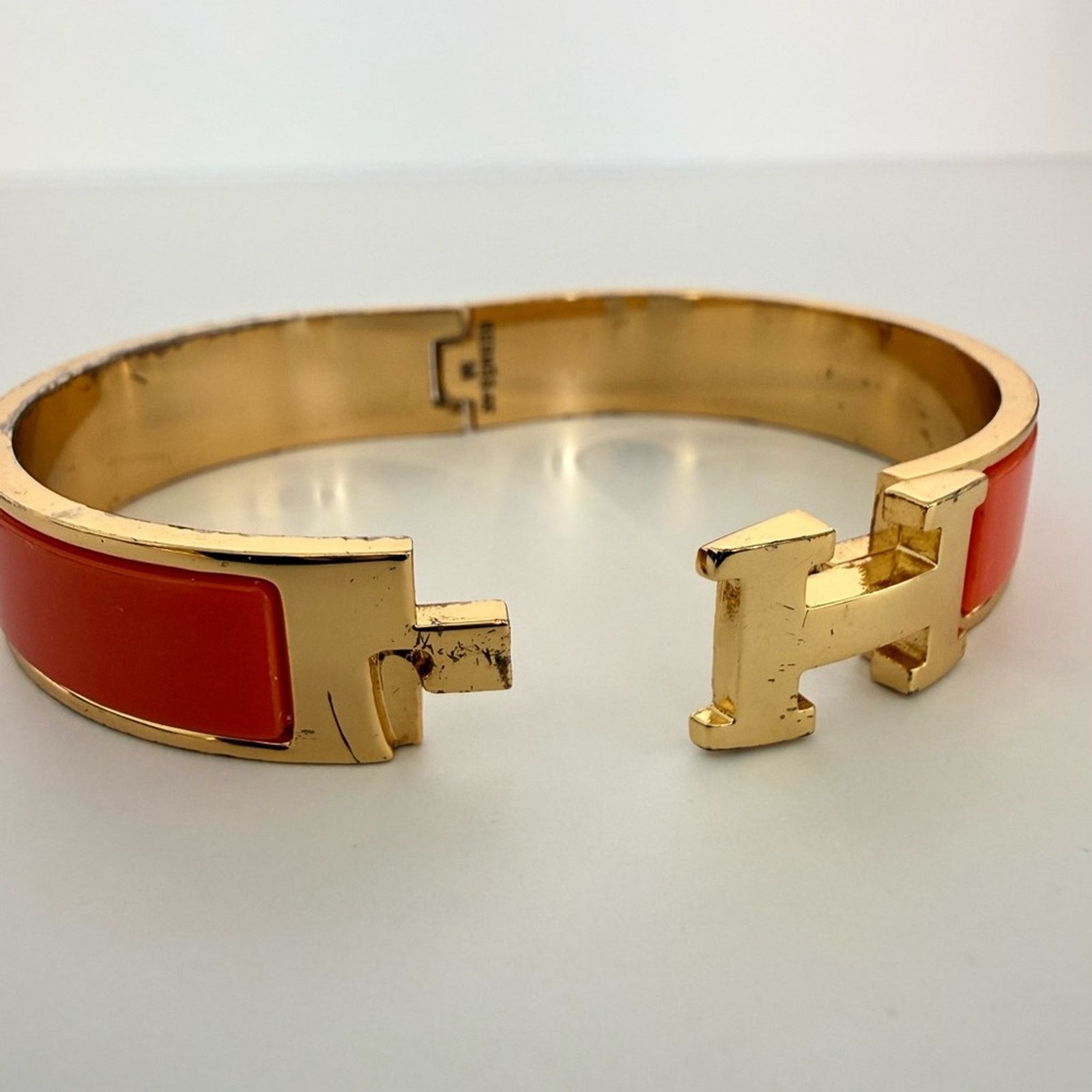 Hermes Hermes Click H Logo Gold Plate Orange Enamel Bracelet Size ONE SIZE - 4 Thumbnail
