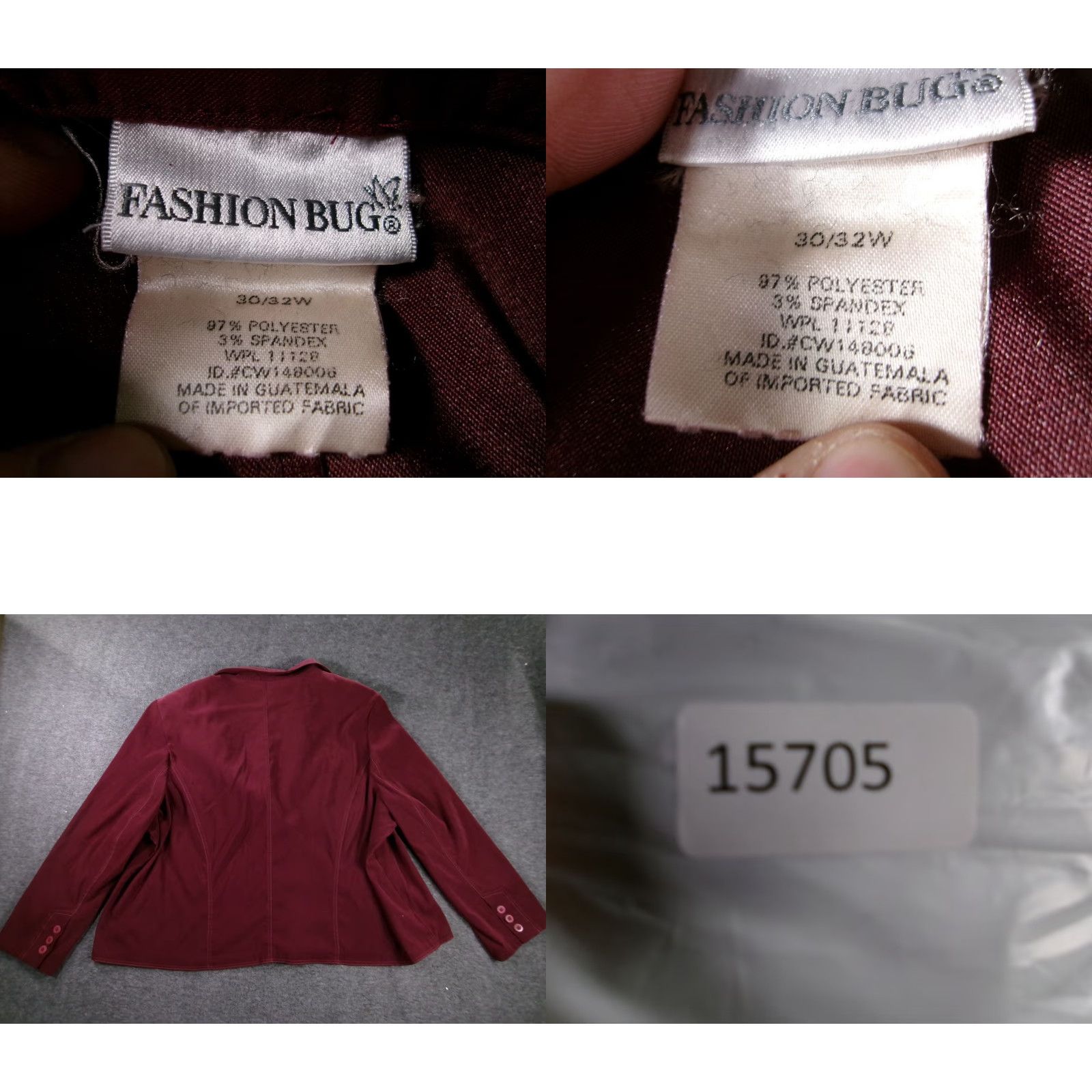 Vintage VINTAGE Fashion Bug Blazer Womens 30/32W Burgundy Button Front Lined Jacket Casual Work Size 4XL / US 24-26 - 8 Thumbnail