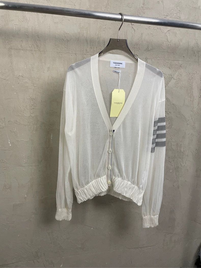 Thom Browne Beige silk summer series cardigan jacket 2506-N