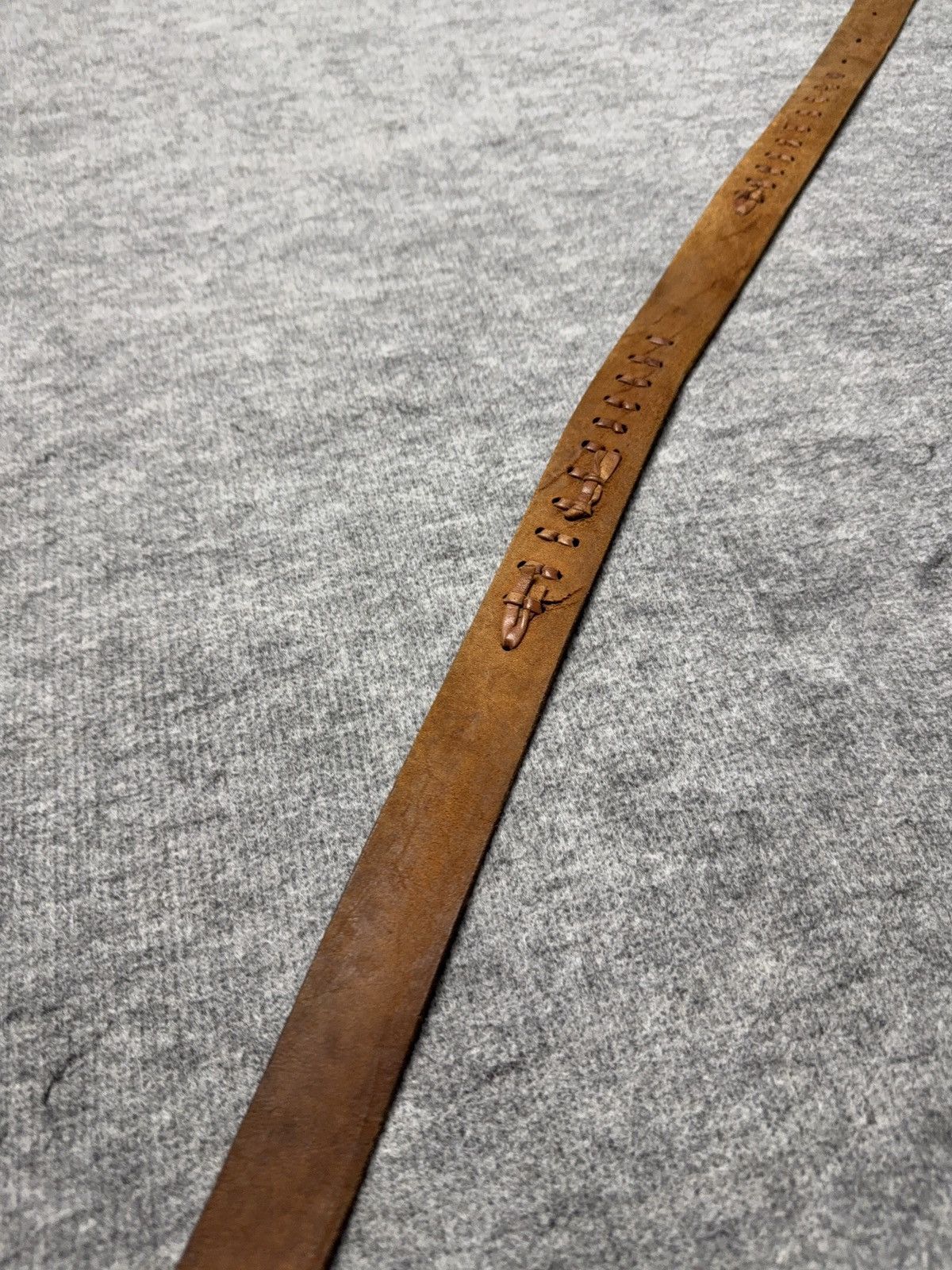 Vintage 90s Vintage Brown Tooled Leather Belt Braided Detail Western Size ONE SIZE - 11 Thumbnail