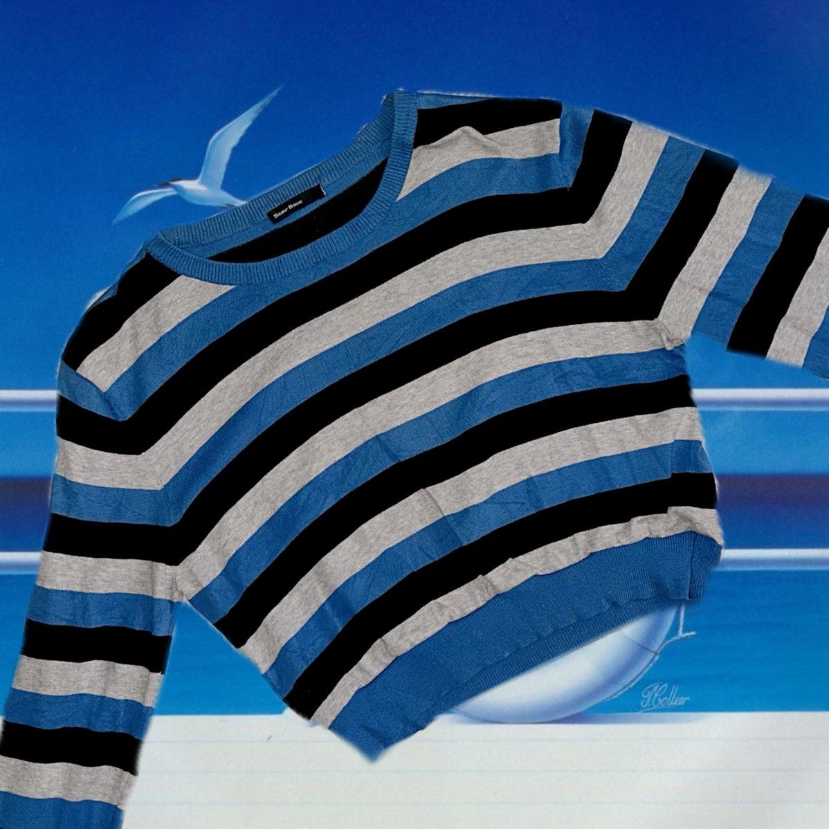 Urban Renewal × Vintage Vintage Striped Nautical Cropped Sweater Size S / US 4 / IT 40 - 1 Thumbnail