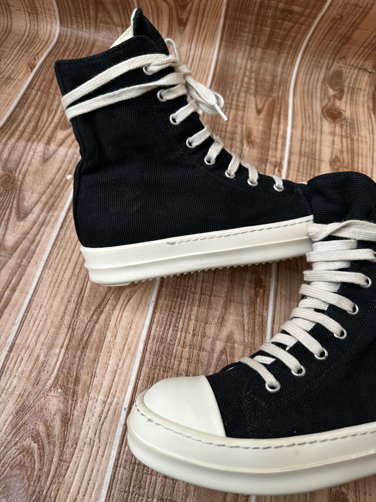 Rick Owens Rick Owens DRKSHDW Canvas Ramones Black Milk hightops Size US 6.5 / IT 36.5 - 9 Thumbnail