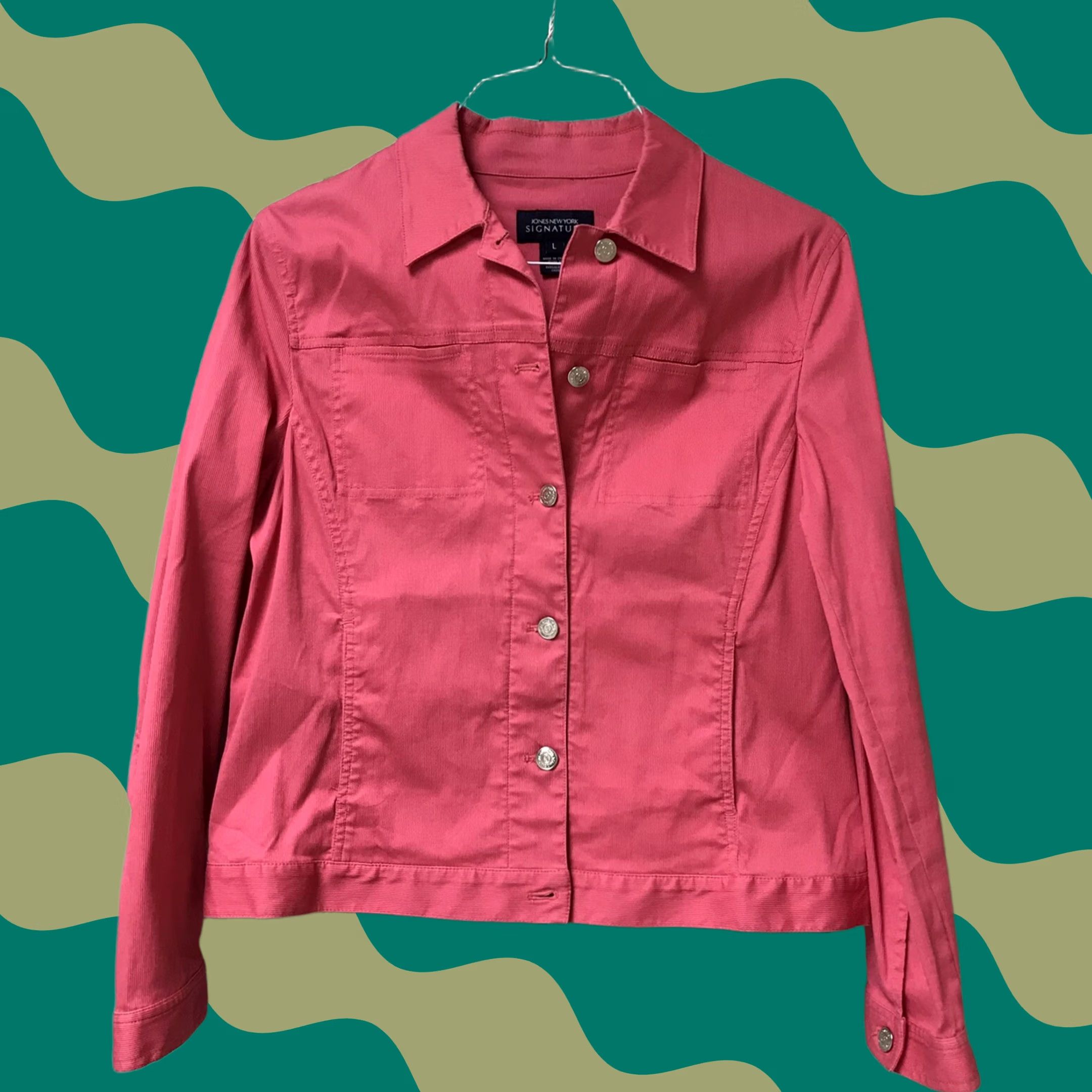 Jones New York Jones New York Signature Pink Cotton Stretch Button Up Jacket L Size L / US 10 / IT 46 - 1 Thumbnail
