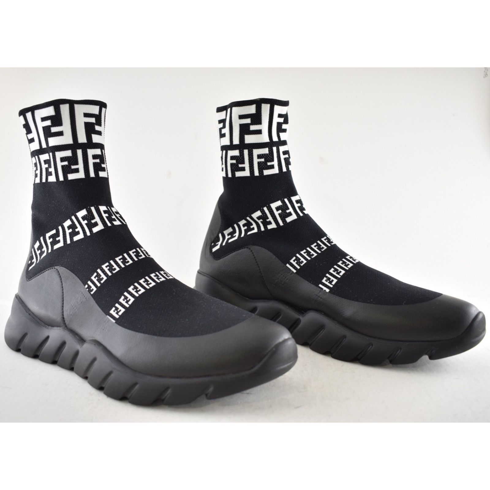 Fendi Fendi Mens Black White FF Monogram Knit Sock Trainer US 10 Size US 10 / EU 43 - 3 Thumbnail