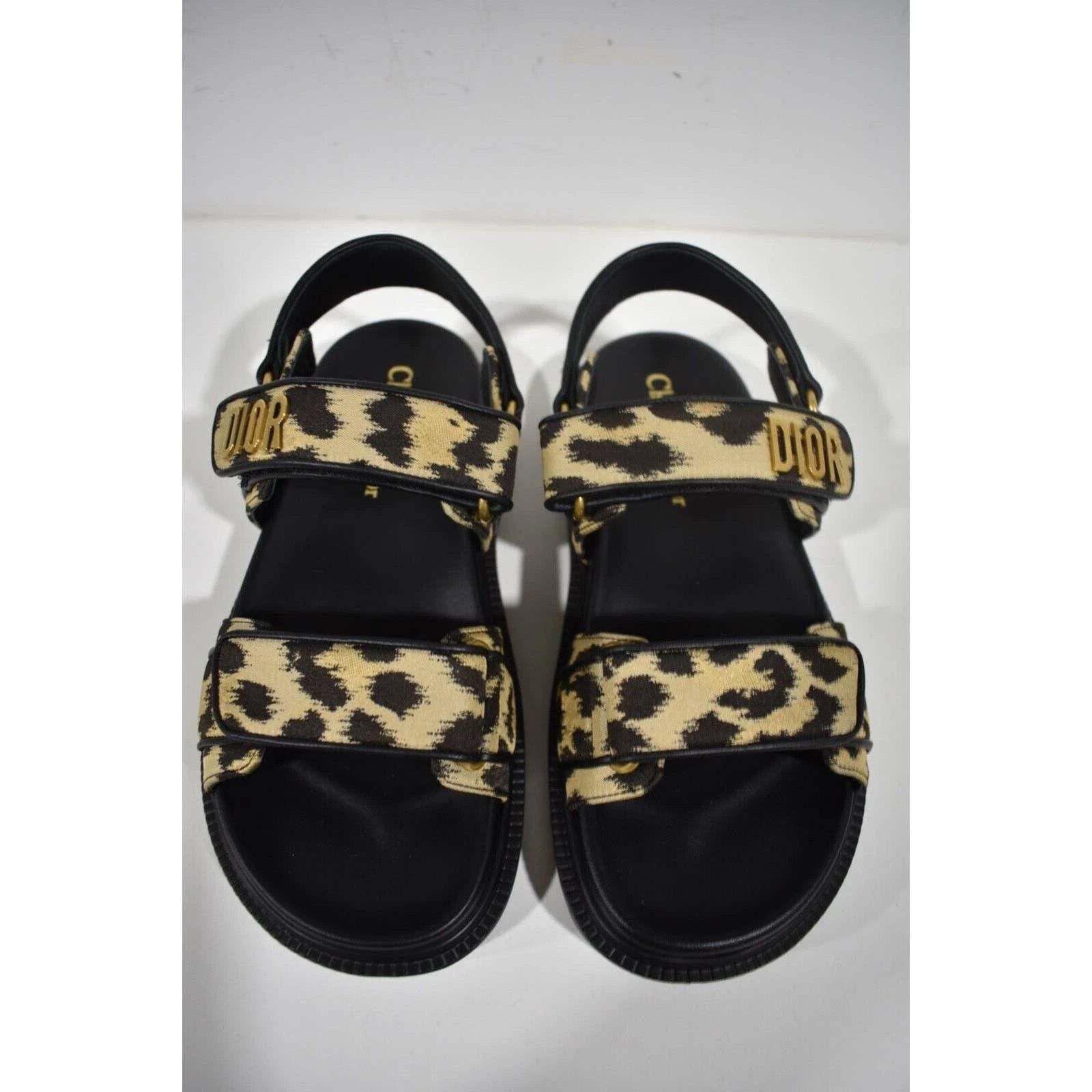 Dior Christian Dior Act Dway Black Gold Leopard Shiny Logo Strap Size US 5.5 / IT 35.5 - 7 Thumbnail