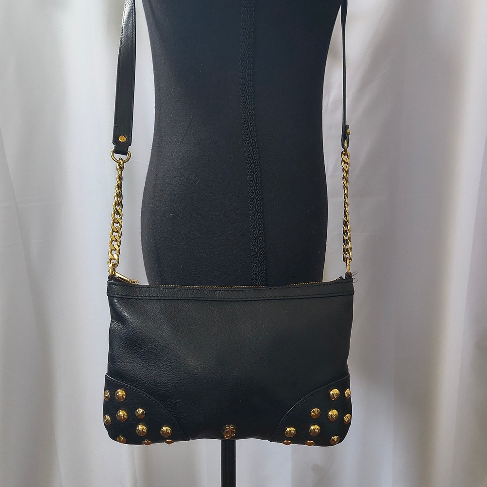 Juicy Couture Y2K Juicy Couture Black Genuine Leather Studded Crossbody Size ONE SIZE - 7 Thumbnail