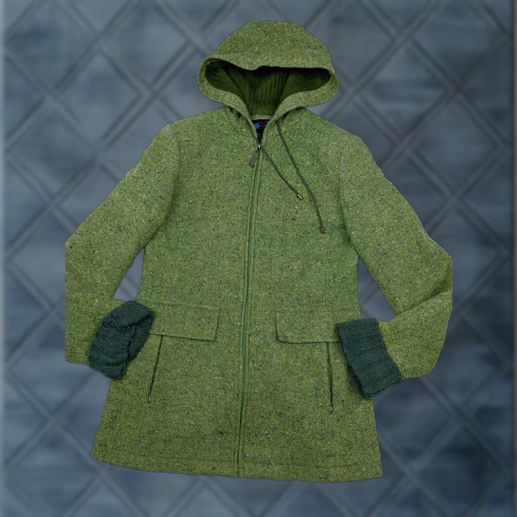 Vintage Relativity Womens Jacket Coatigan S Green Tweed Wool Blend Zip Hood Size S / US 4 / IT 40 - 1 Thumbnail