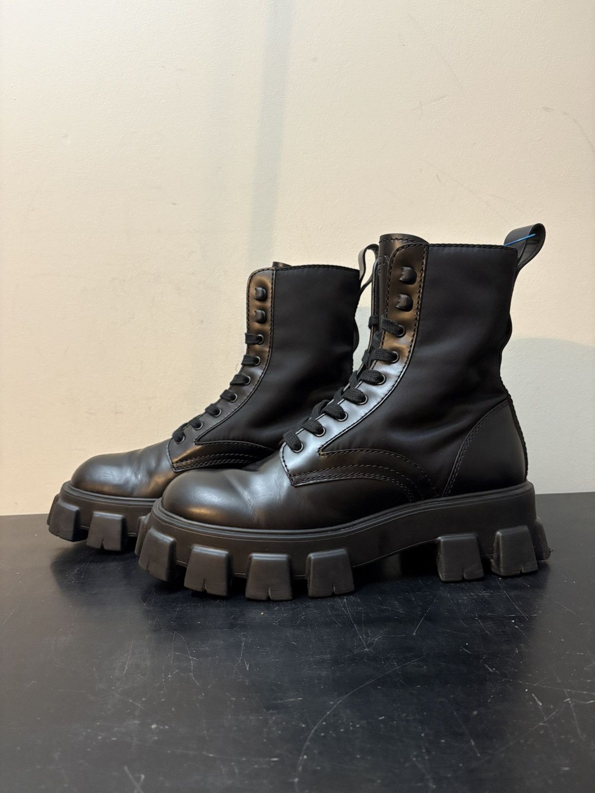 Prada Prada Re Nylon Monolith Pouch Combat Boots Black Size US 9 / EU 42 - 1 Thumbnail