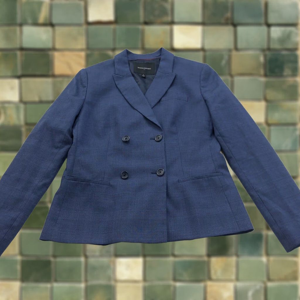 Banana Republic Banana Republic Blazer Jacket Four Button Blue Polyester Blend Wool 4 Women Regular Long Sleeve Mid-Length Blazer Theme Formal Workwear Size S / US 4 / IT 40 - 1 Thumbnail