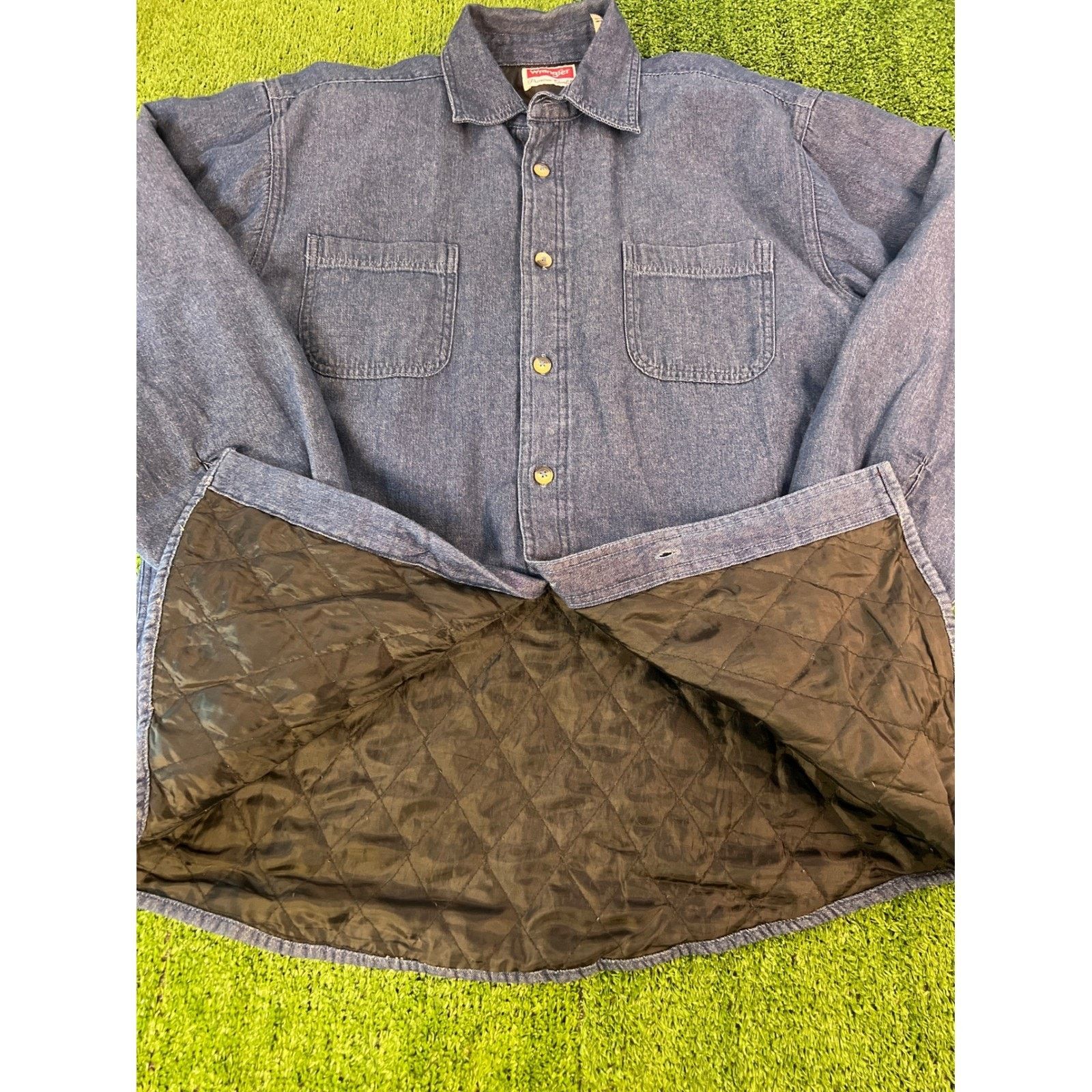 Wrangler Wrangler Shacket Mens LG Blue Denim Quilted Lined Jacket Size US L / EU 52-54 / 3 - 2 Thumbnail