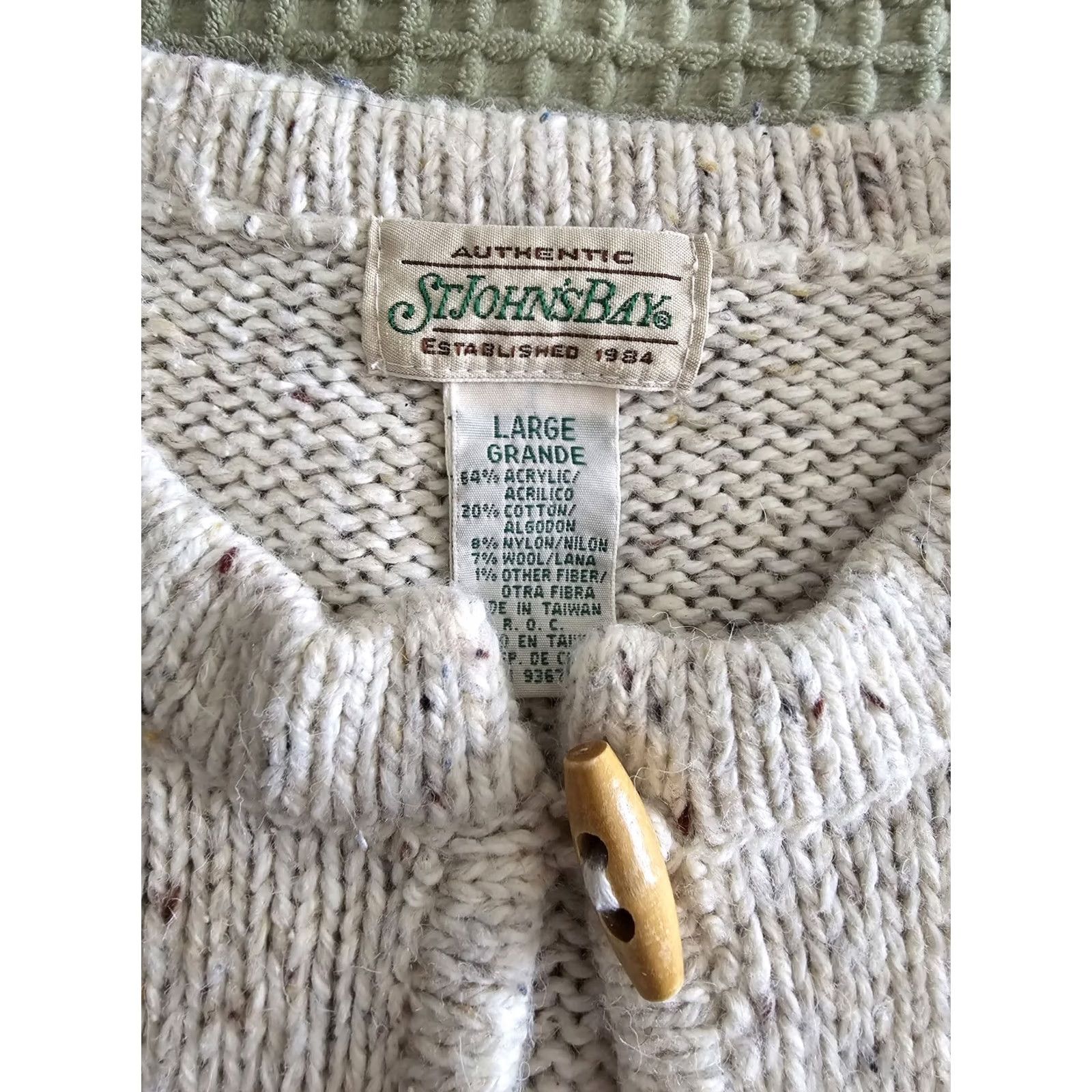 Vintage VTG St. Johns Bay Cardigan Sweater Cottagecore Wood Toggle Button Cream XS? Size L / US 10 / IT 46 - 5 Thumbnail