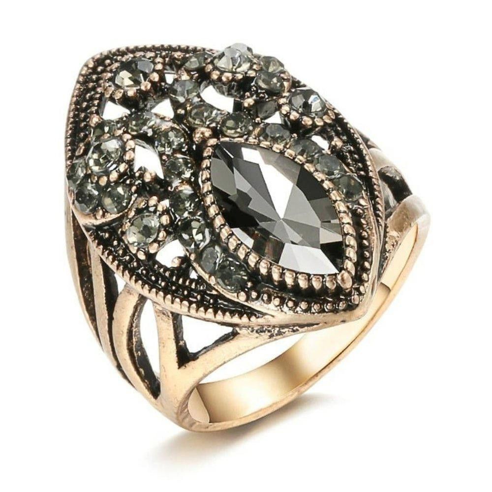 Designer Vintage Boho Gray Hollow Ethnic Antique Gold Ring Size ONE SIZE - 3 Thumbnail