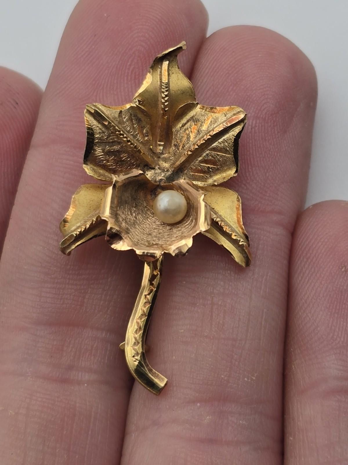 Other Vintage 18K Gold Orchid & Pearl Brooch Mid-Century Size ONE SIZE - 5 Thumbnail