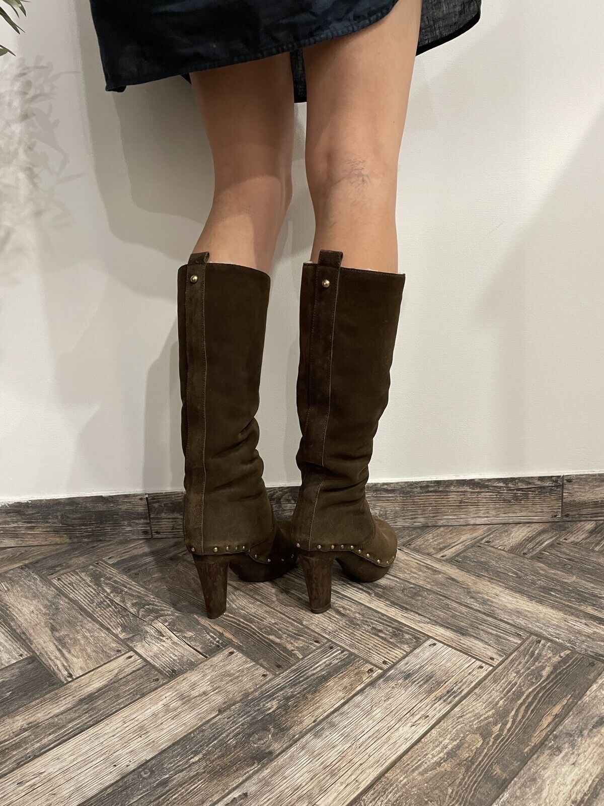 Dolce & Gabbana D&G Dolce & Gabbana High Heel Boots Suede Leather Shearling Size US 7 / IT 37 - 3 Thumbnail