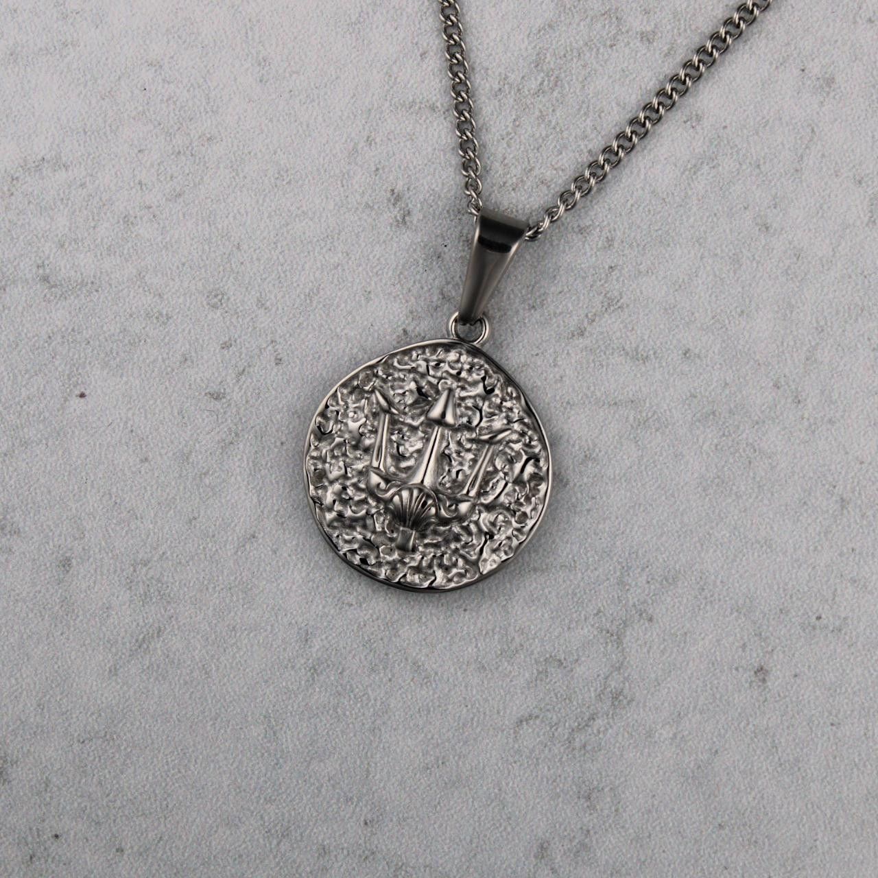 Jewelry Silver Trident Pendant Chain Necklace Size ONE SIZE - 5 Thumbnail