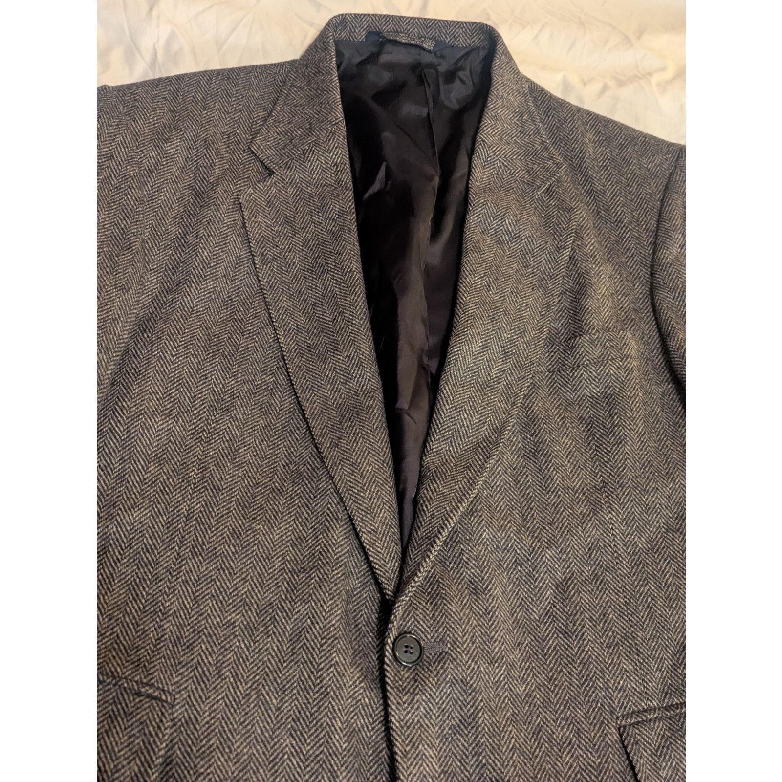 Lands' End Land End Tweed Lambswool Herringbone Blazer 48 Reg 2 button Size 48R - 2 Thumbnail