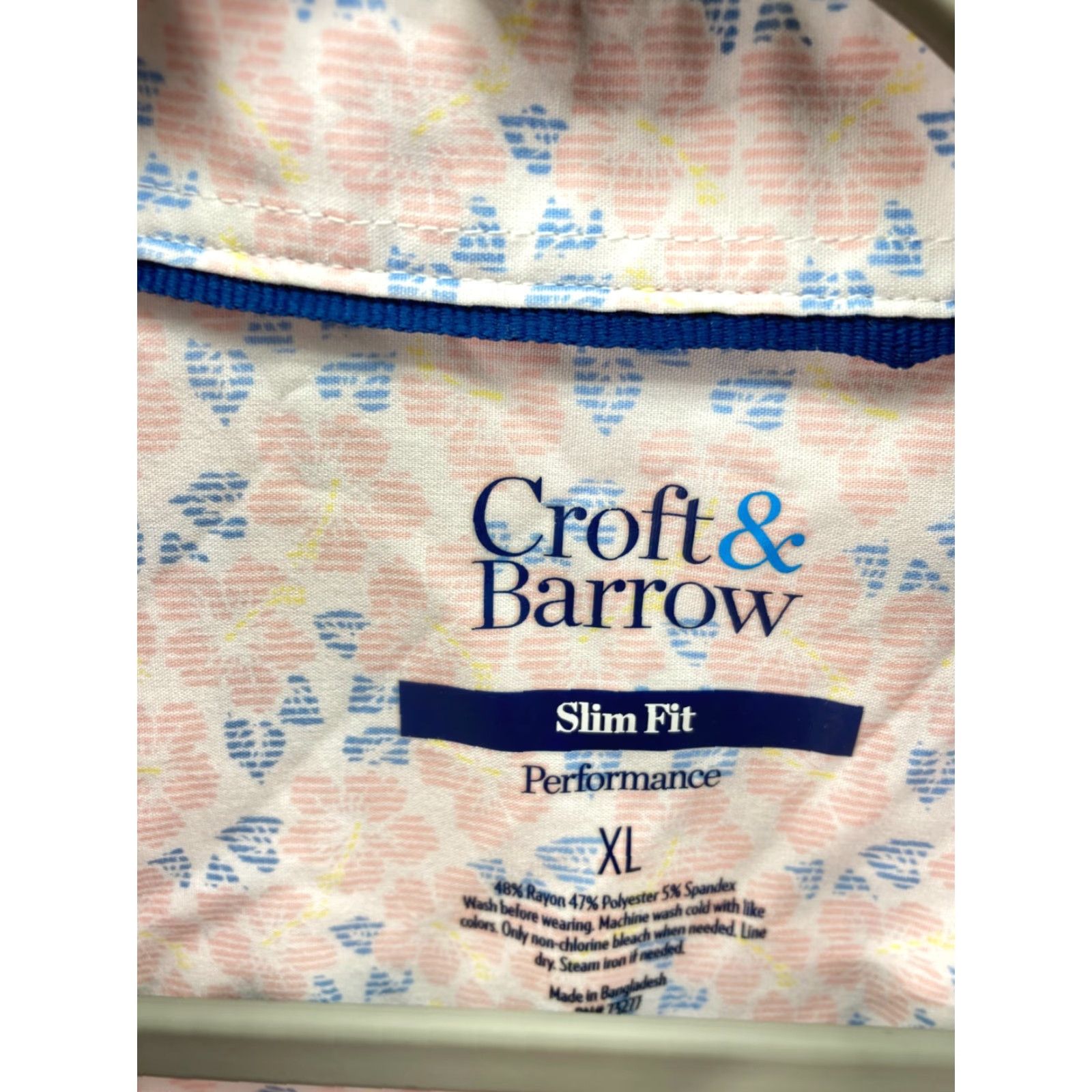 Croft & Barrow Croft & Barrow Button Down Shirt Mens XL Pink Blue Floral Slim Fit Performance Short Sleeve Shirt Size US XL / EU 56 / 4 - 6 Thumbnail