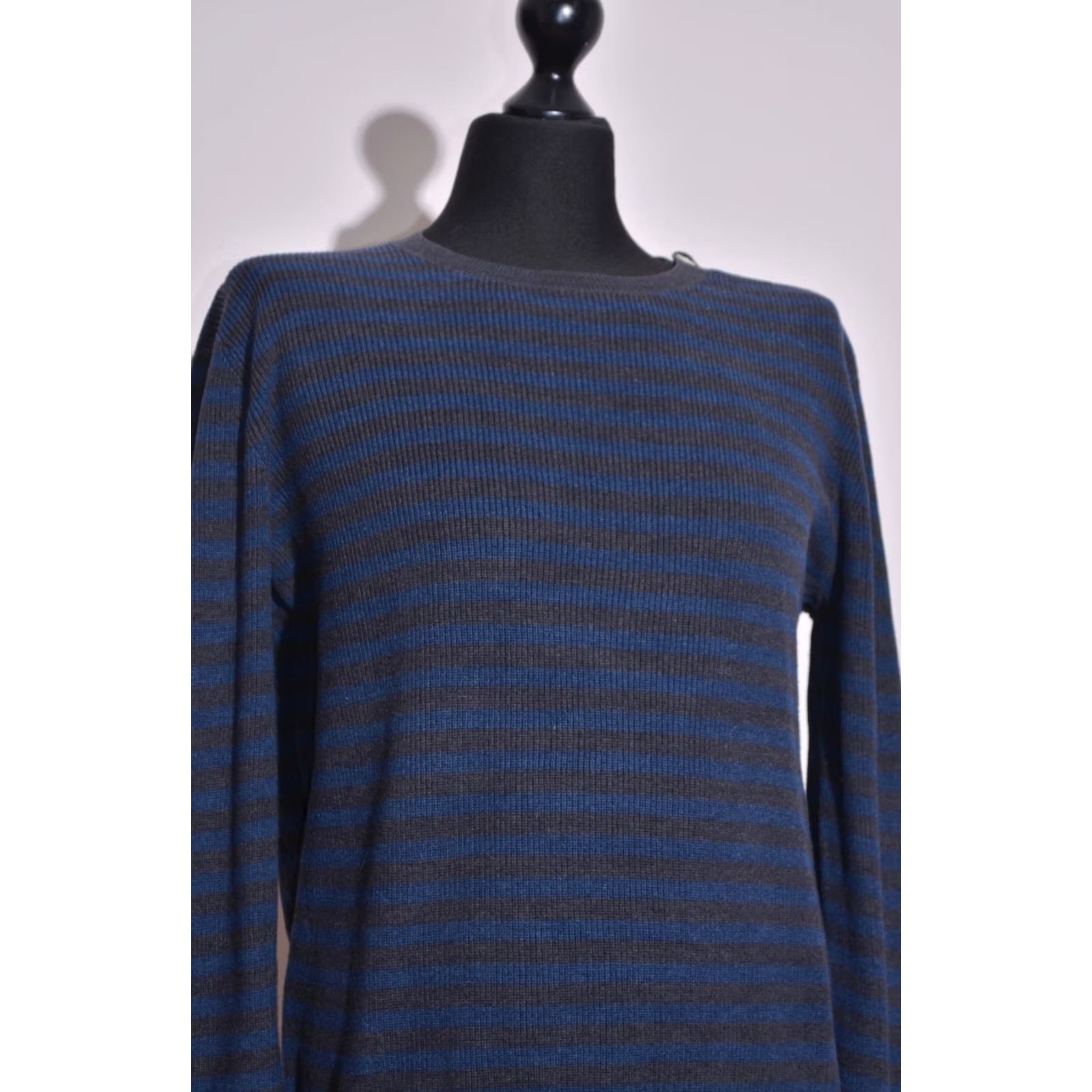 Allsaints AllSaints Sweater Mens Knit Button Striped Cotton Blue Florin Crewneck Sz L Size US L / EU 52-54 / 3 - 3 Thumbnail