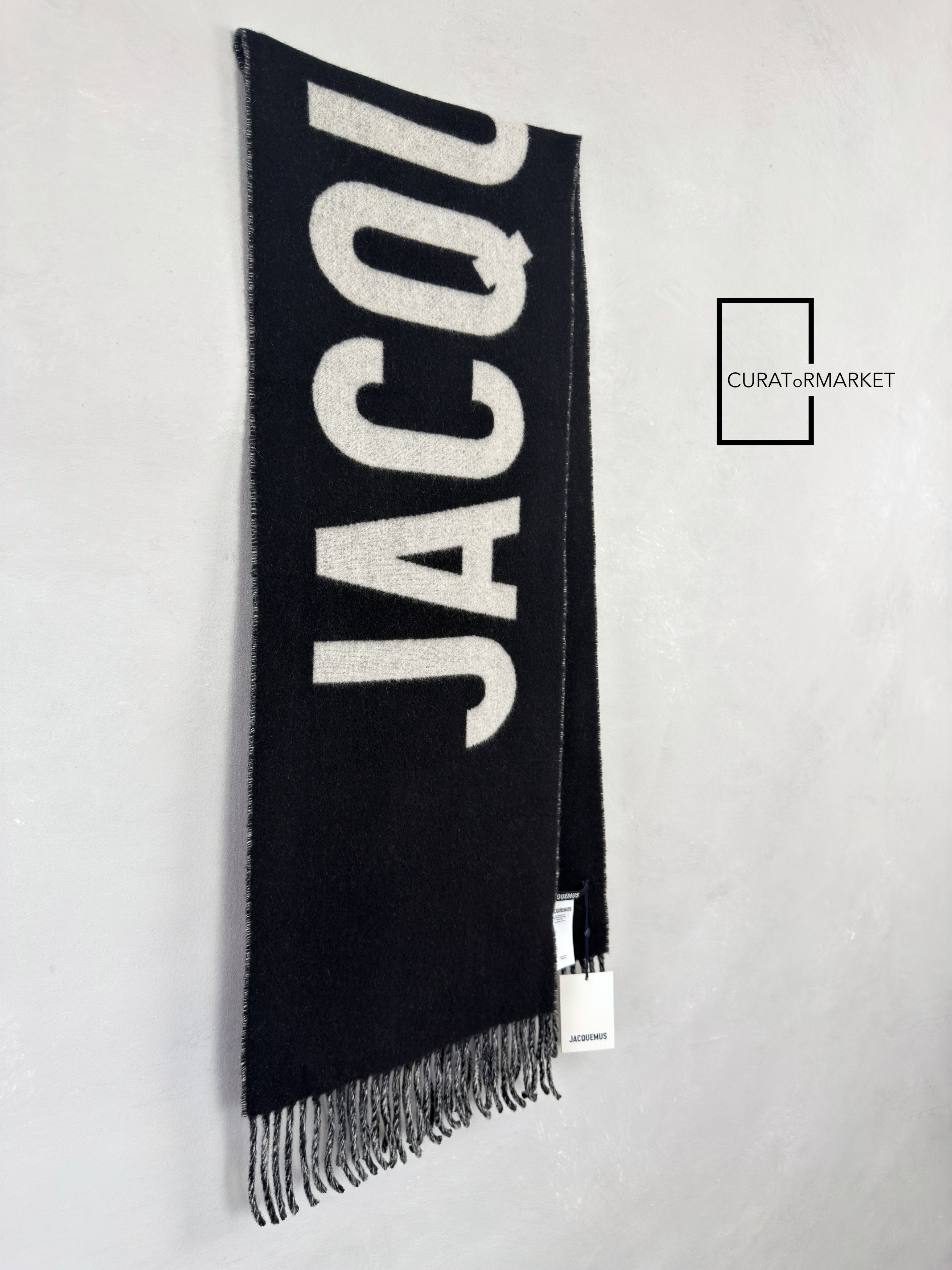Jacquemus Contrast Iconic Logo Felted Wool Black Scarf FW25 Le Palmier Size ONE SIZE - 3 Thumbnail
