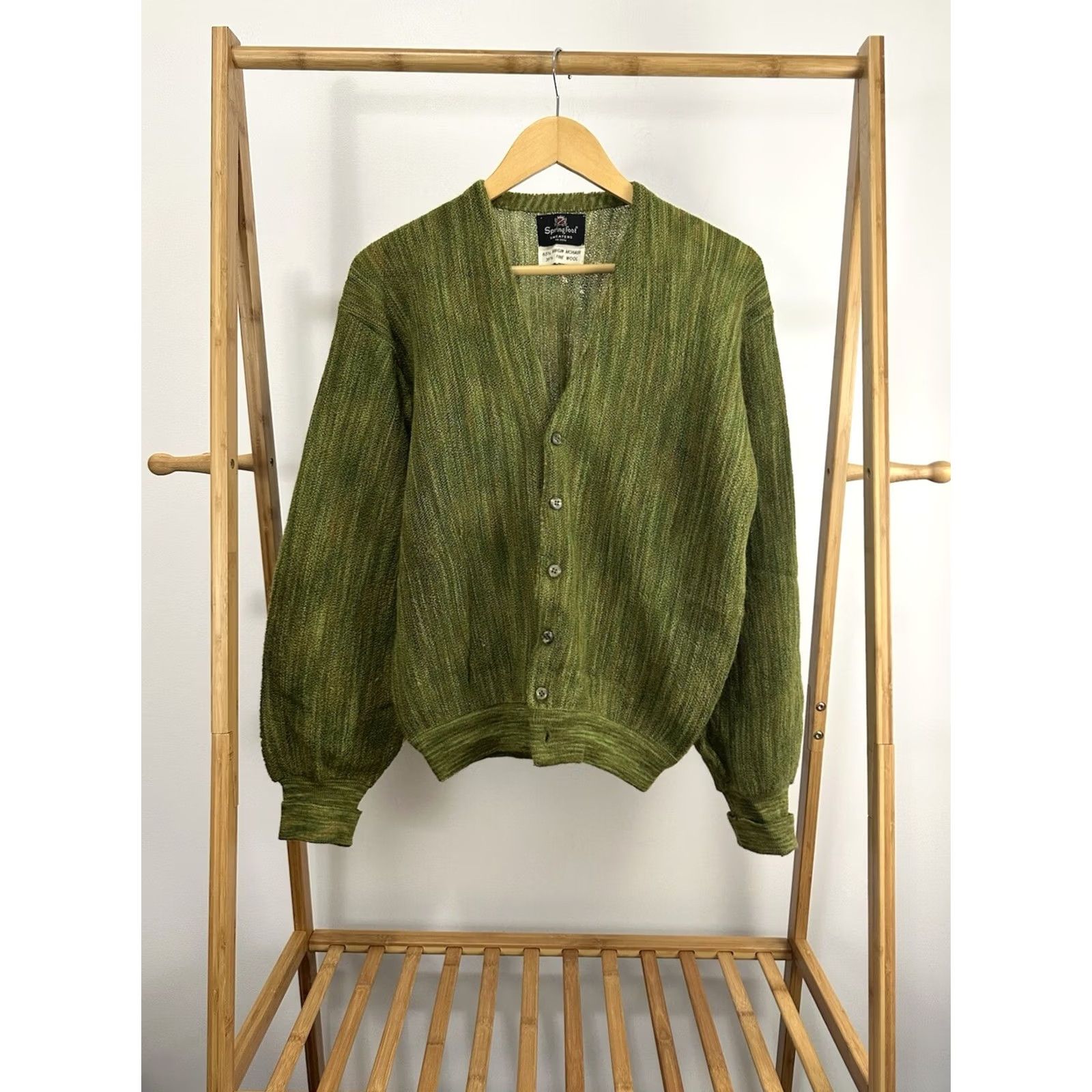Vintage VTG 60s Springfoot Mohair Wool Blend Grinch Green Cardigan Sweater L Green Mens Shirt? Size US L / EU 52-54 / 3 - 2 Thumbnail