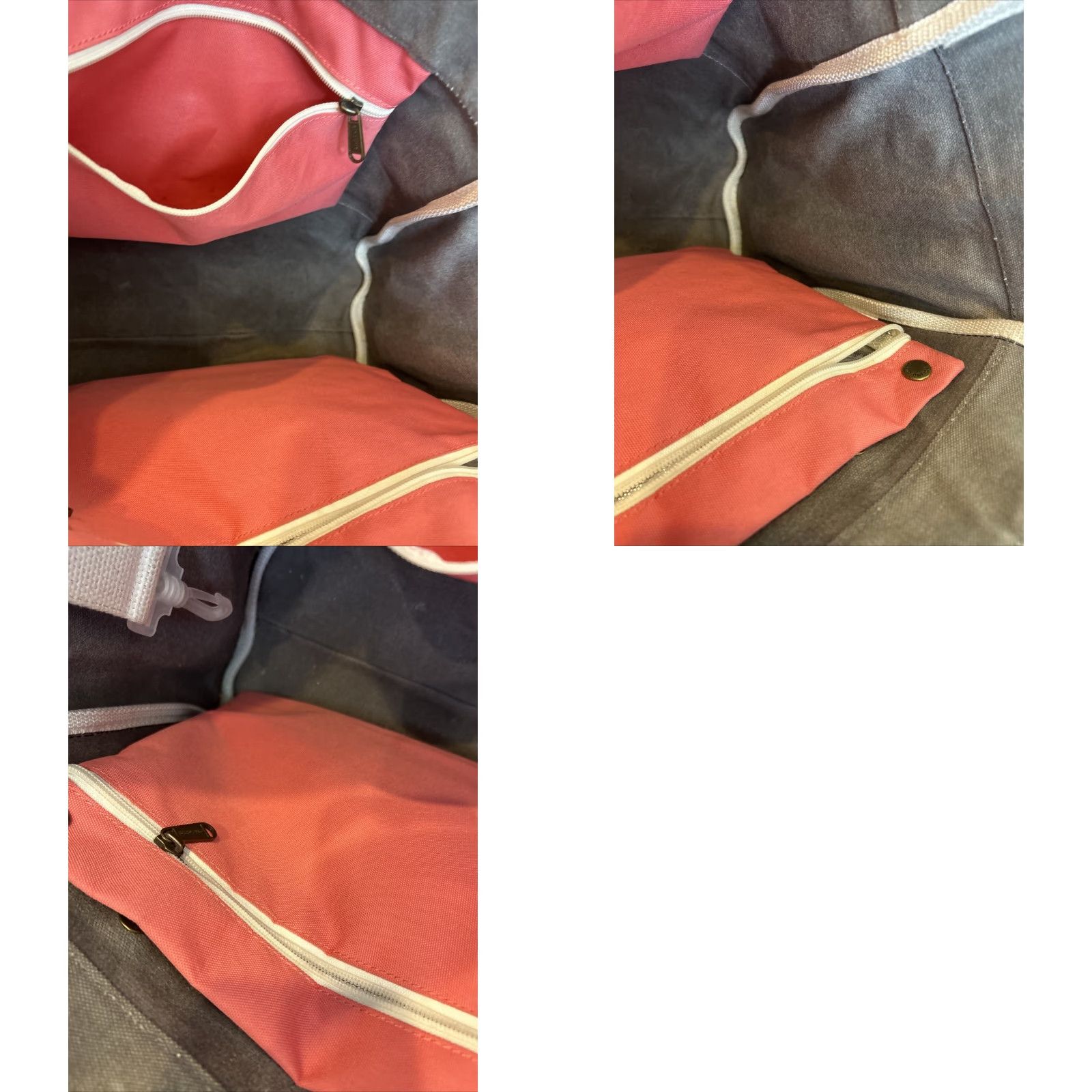 Vintage BIRDLING Tote Bag Medium Canvas Gray Pink Shoulder Interior Pouch 14x11x7 Unisex Adults Large Gray Hardware Pockets Size ONE SIZE - 10 Thumbnail