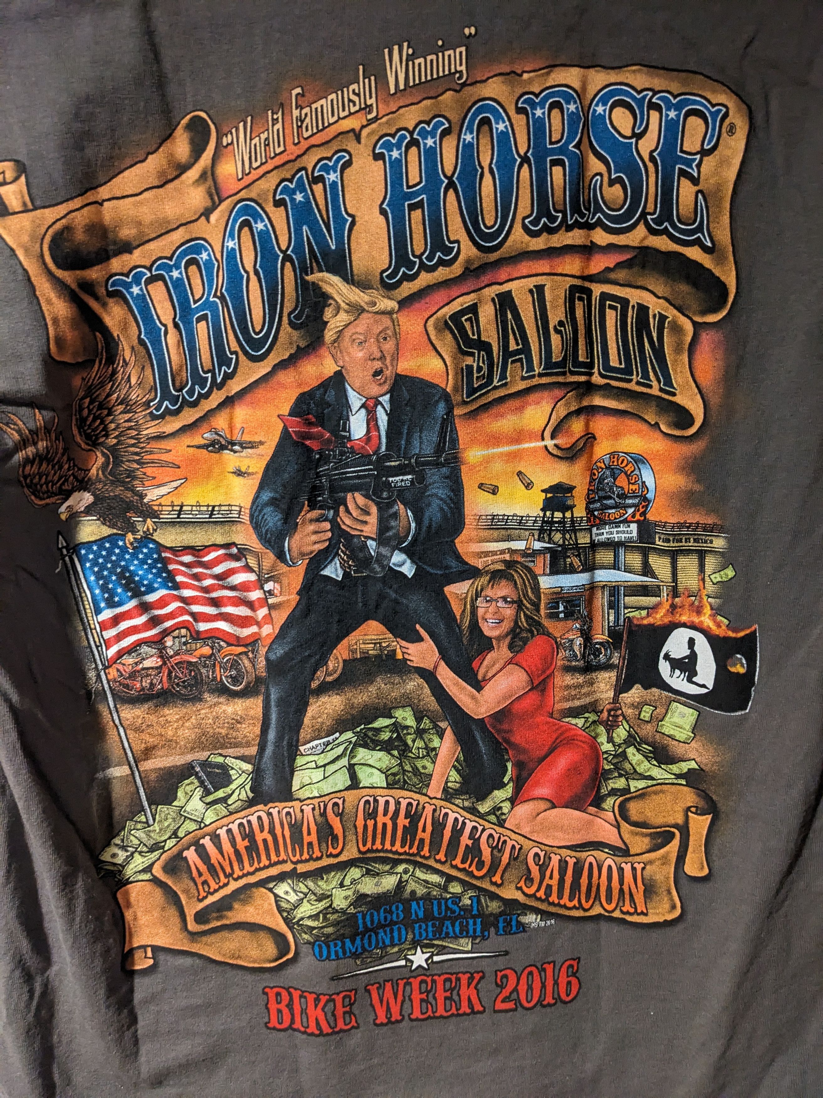 Gildan × Harley Davidson Iron Horse Saloon Bike Week 2016 Trump Gray Medium T-Shirt Size US M / EU 48-50 / 2 - 2 Thumbnail