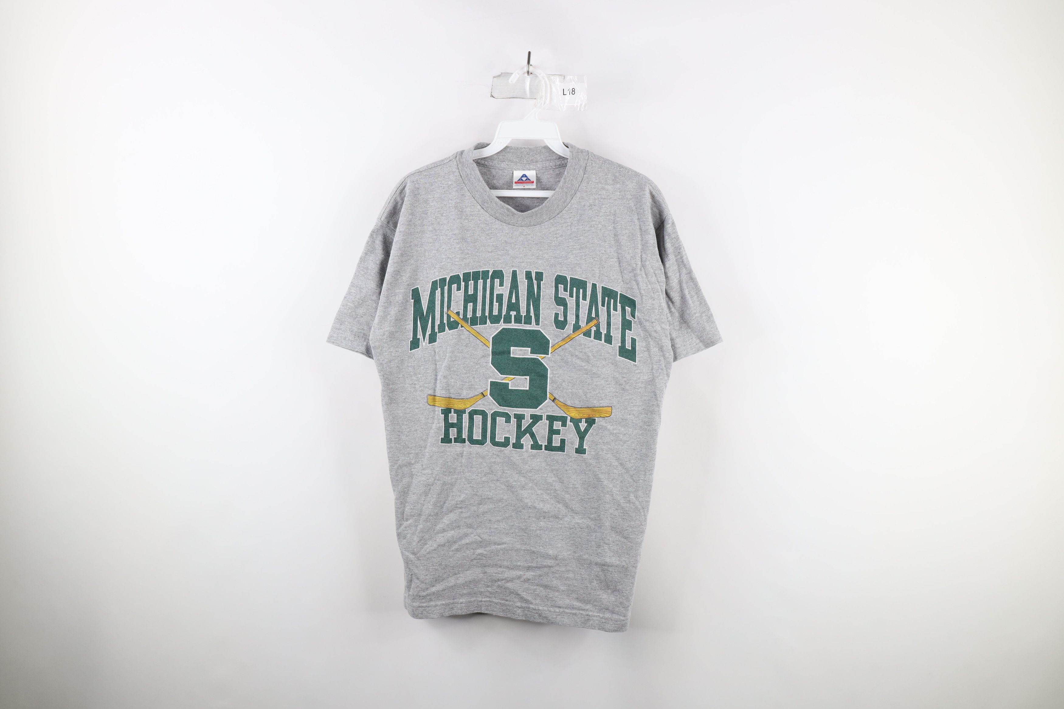 Vintage Vintage 90s Michigan State University Hockey T-Shirt Gray Size US M / EU 48-50 / 2 - 1 Thumbnail