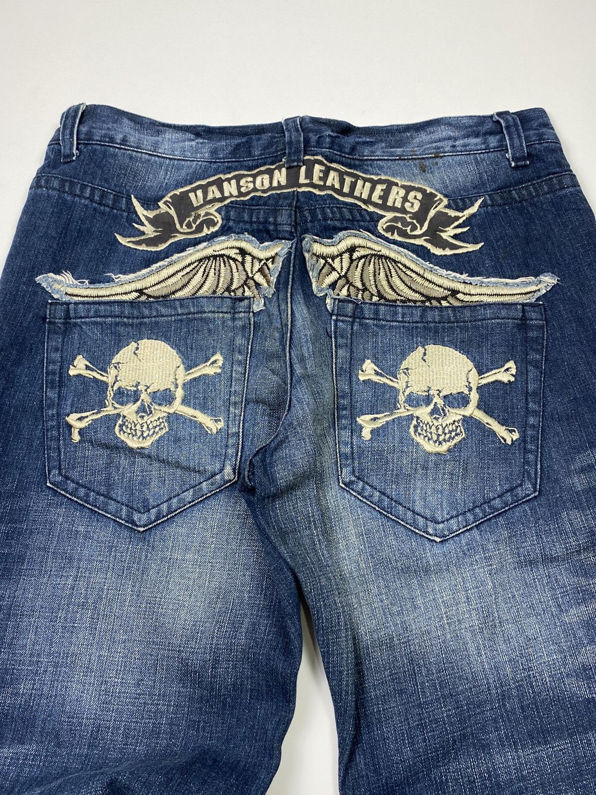 Vanson Leathers 💥rare💥 vanson embroidery skull washed jeans Size US 36 / EU 52 - 4 Thumbnail