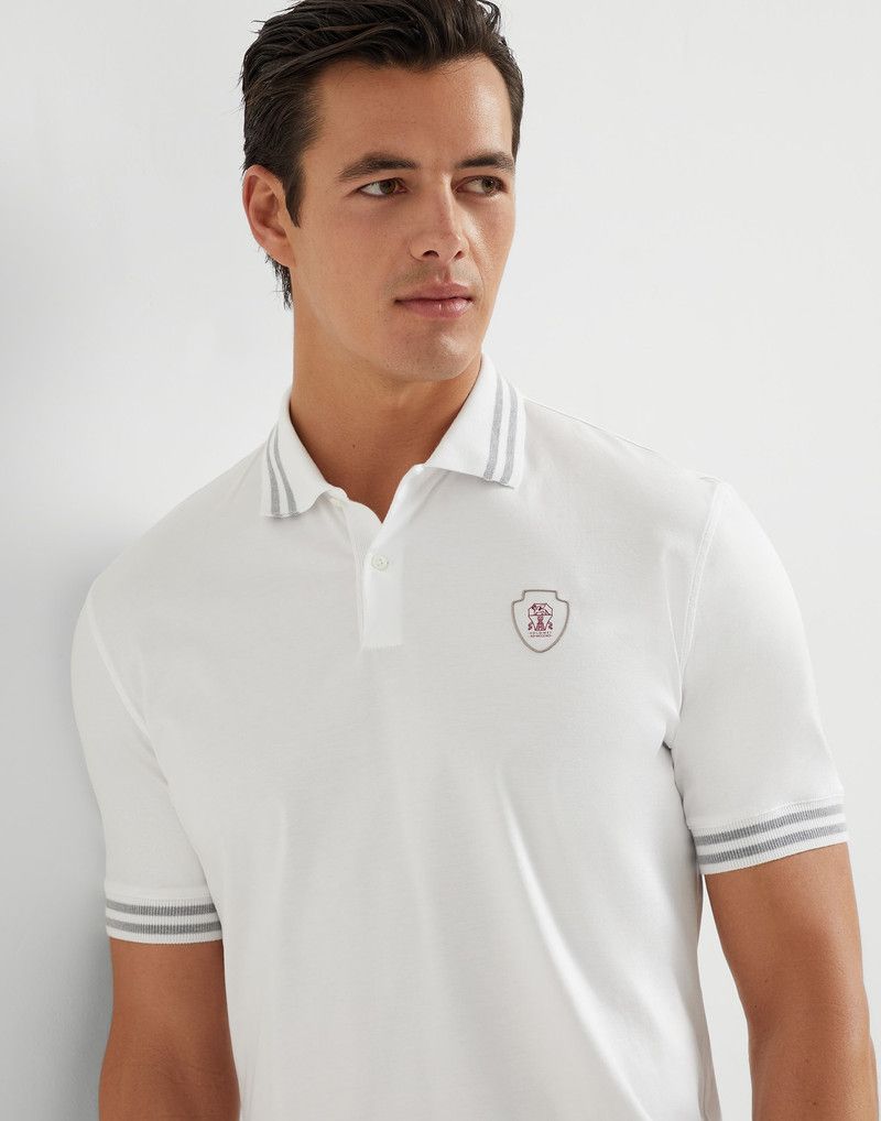 Brunello Cucinelli o1la1rc1a0326 Cotton Jersey Polo Shirt With Striped in White Size US L / EU 52-54 / 3 - 3 Thumbnail