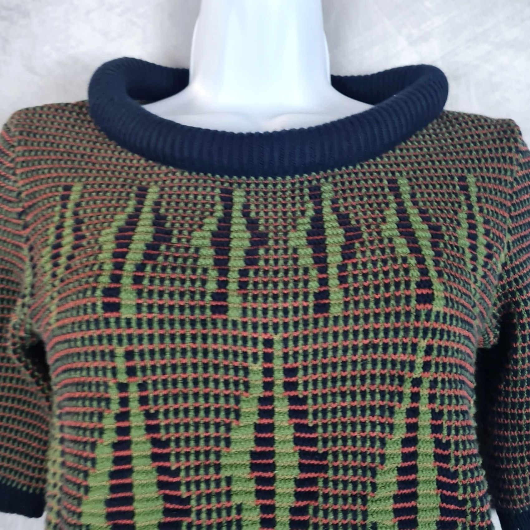 Vintage Kookai Sweater Womens S Short Sleeve Round Neck Geometric Knit Pullover Navy Blue Top Jumper Size S / US 4 / IT 40 - 2 Thumbnail