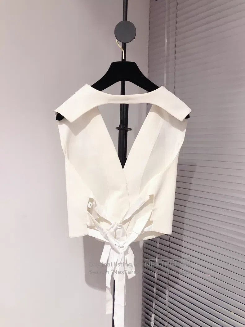 Givenchy Givenchy White Off-the-Shoulder Backless Vest Style T-Shir Size XS / US 0-2 / IT 36-38 - 2 Thumbnail