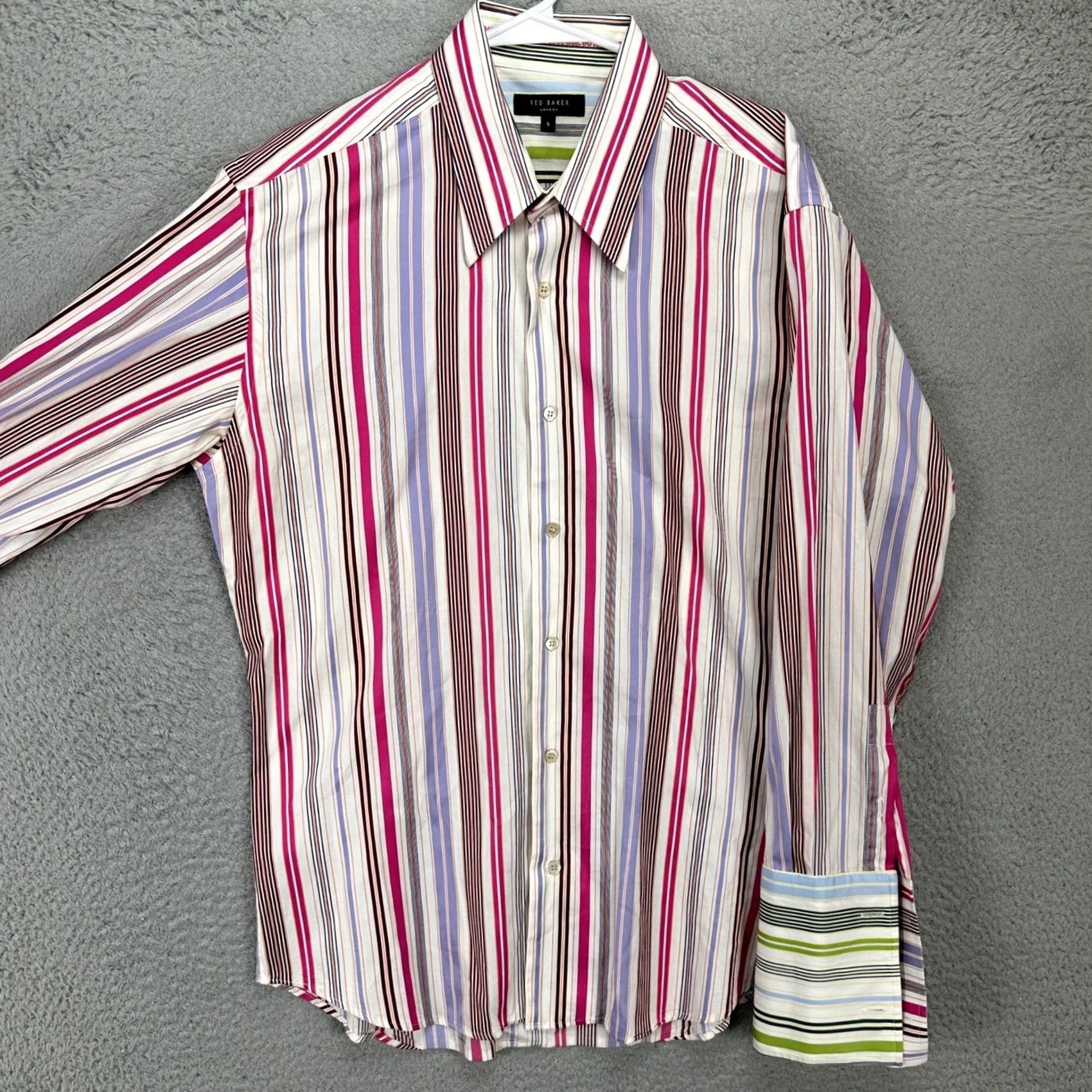 Ted Baker Ted Baker London Men Button Up Dress Shirt Multicolor Stripe French Cuff 100% Cotton XL Regular Size Mens Shirt Size 46R - 2 Thumbnail