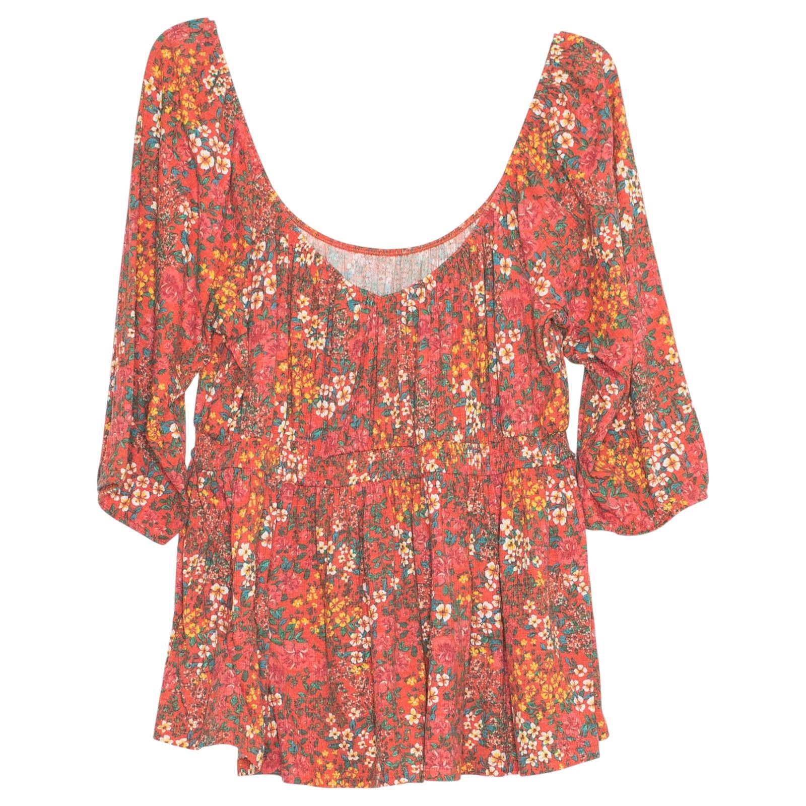 Torrid Torrid Top Floral Smocked Plus Size 3 3X Orange Boho Peasant Size 3XL / US 20-22 - 3 Thumbnail
