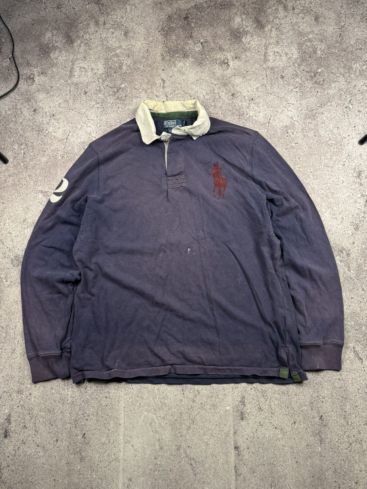 POLO RALPH LAUREN TRASHED ARCHIVE FADED DISTRESSED RUGBY Y2K