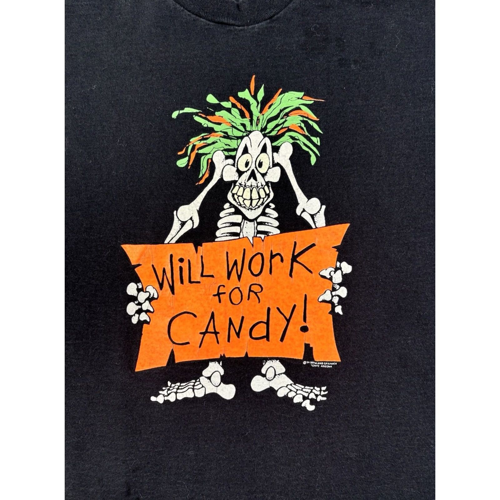 Fruit Of The Loom VINTAGE 90s Will Work For Candy Halloween T Shirt XL Mens Black Cotton Football? Size US XL / EU 56 / 4 - 3 Thumbnail