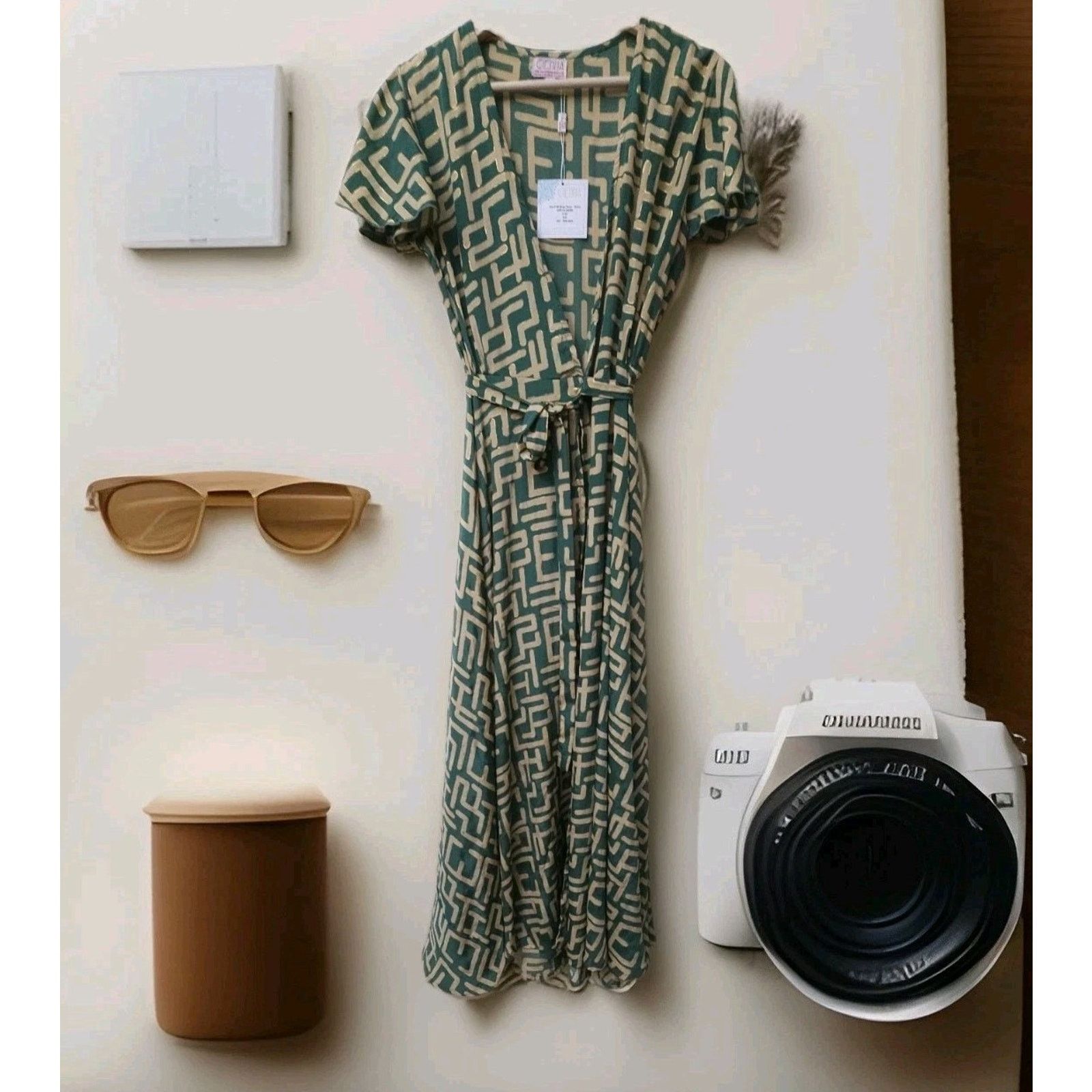 Other Cienna Geo Frill Wrap Silk Maxi Green/gold Dress Size Small Size S / US 4 / IT 40 - 1 Thumbnail