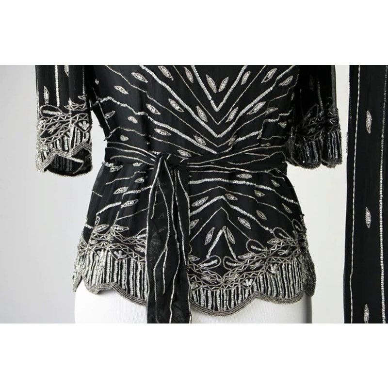 Vintage Vintage 1980s Black Silver Sequin Beaded Top Skirt Medium Size M / US 6-8 / IT 42-44 - 7 Thumbnail