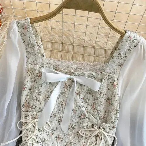 Japanese Brand YuooMuoo Ins Fashion Floral Print Mesh Patchwork Size ONE SIZE - 7 Thumbnail