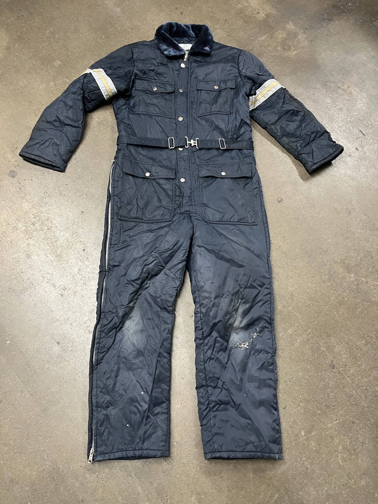 Vintage 1970s Ffield Master Blue Quilted Snow Suit Coverall Size M